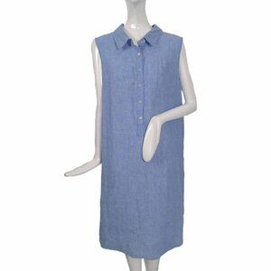 NEW Tahari Linen Dress! 1X  Sleeveless  Blue  Simple & Comfy  Shell Buttons